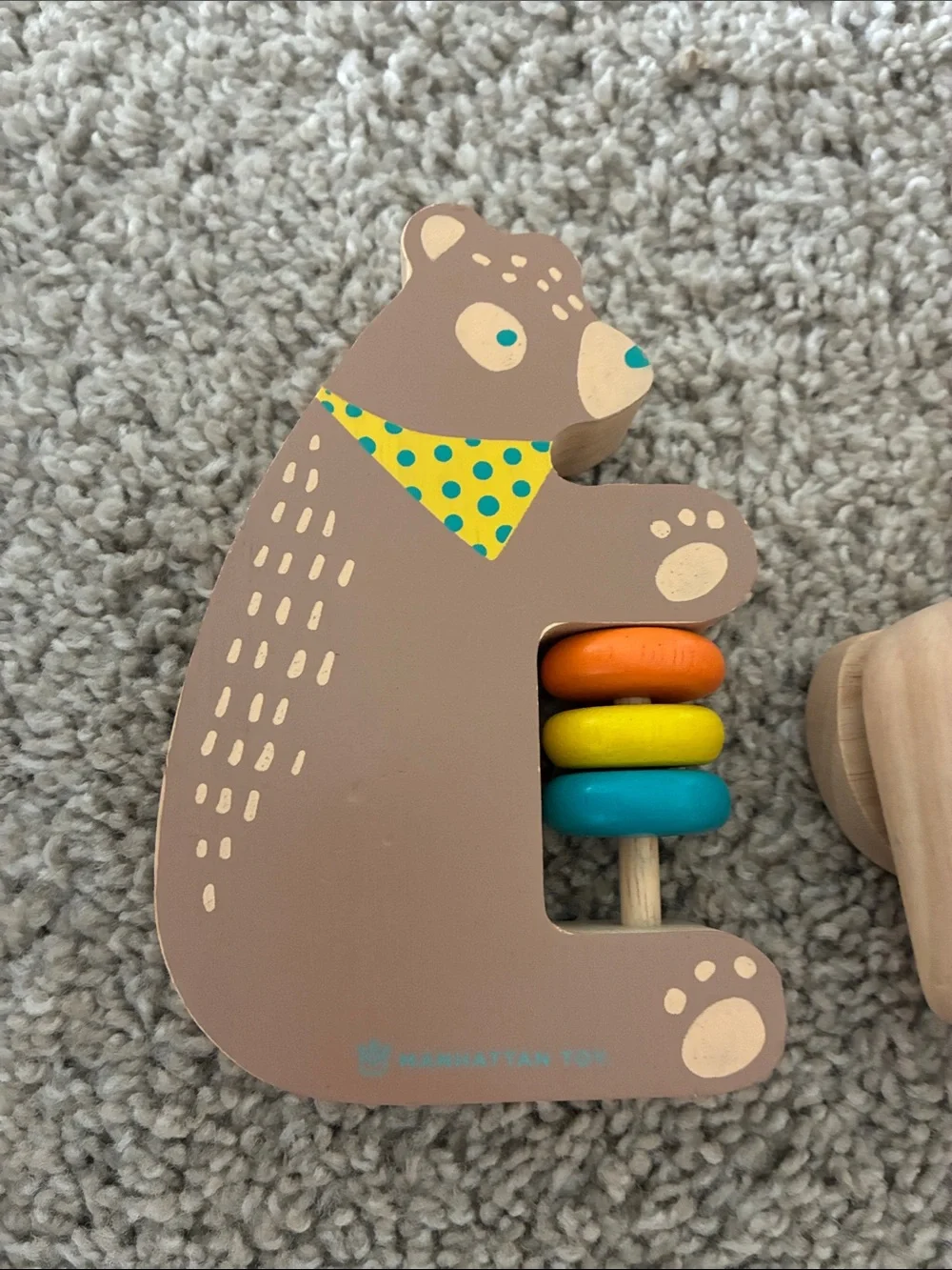 Wooden Animal Pull & Rattle Toy Trio - Neutral, Red, Orange, Teal Accents